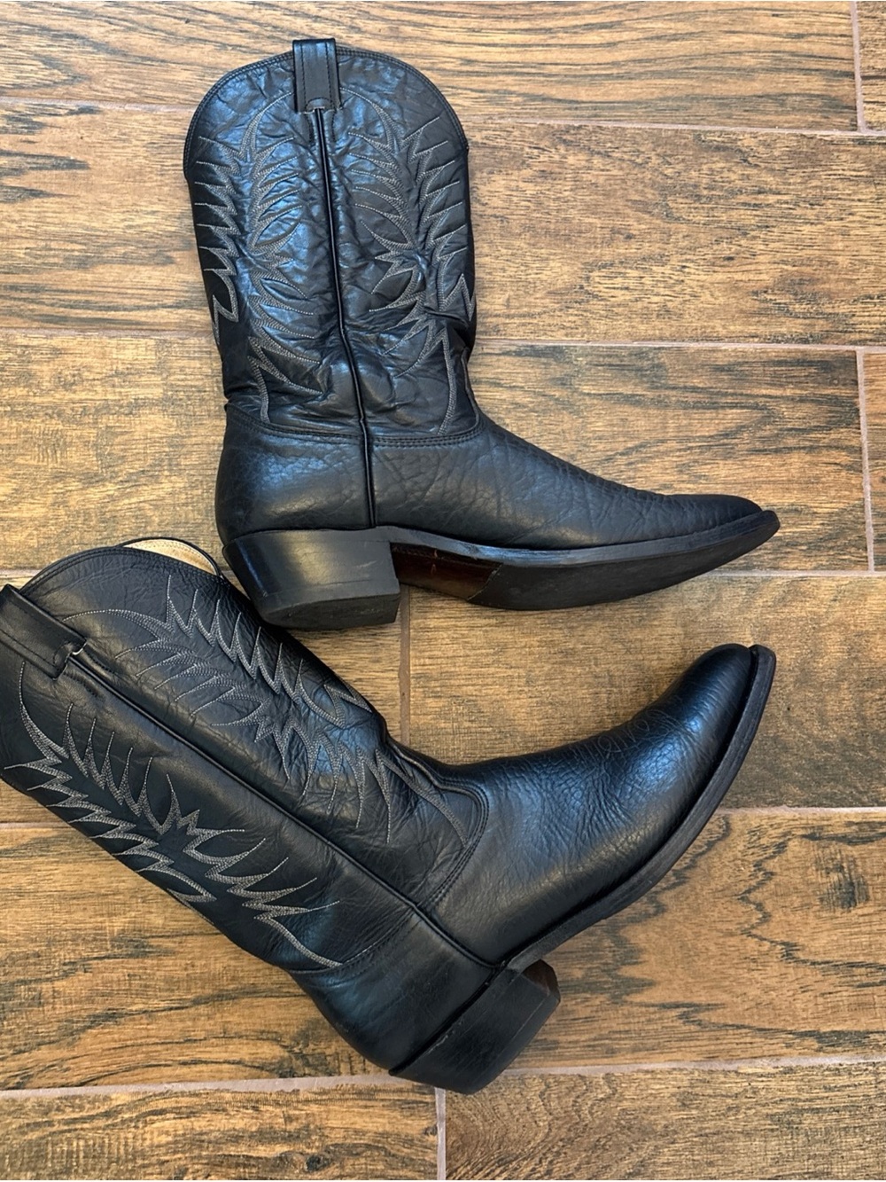 Vintage Nocona Deer Skin Black Leather Western Cowboy Boots Texas USA 12A Rare